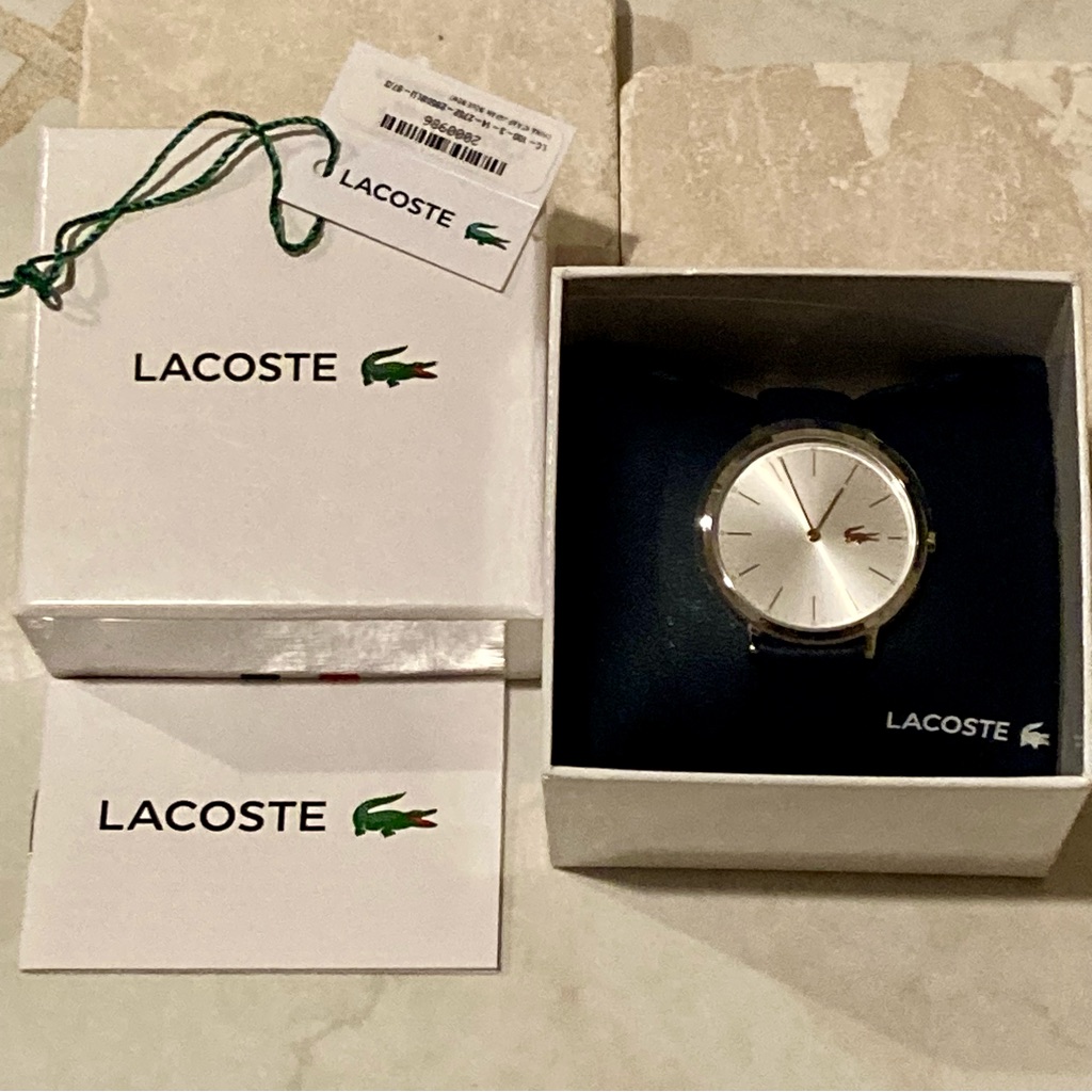 Nwt Factory Boxed In Booklet Lacoste Unisex Blue Cannes Analogue Wrist Watch